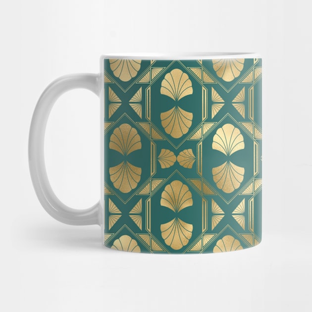 Teal and Gold Vintage Art Deco Scallop Shell Pattern by podartist